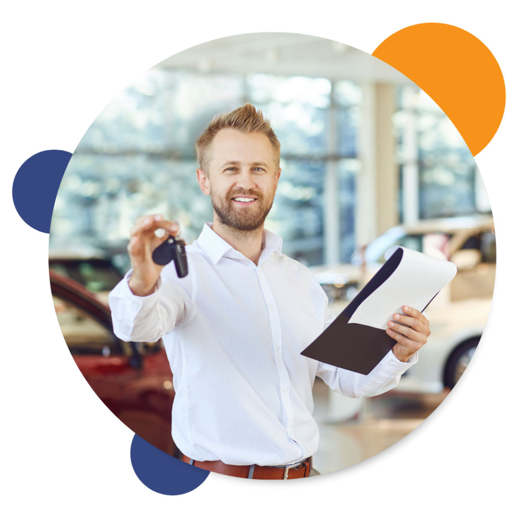 Man smiling at the camera with keys and clipboard | Featured image for the Car Buying Service Brisbane - Car Buying Experts Page from eCarz.